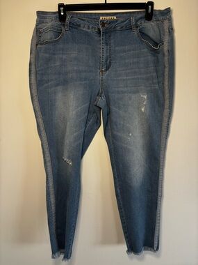 Encore Jeans Blue Ankle Crop Distressed Side-Panel Jeans